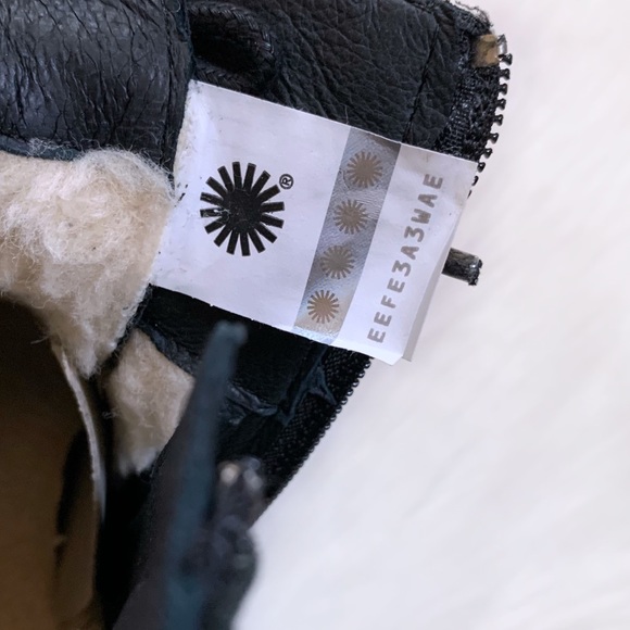 UGG Jaidyn Black Leather Cozy Combat Boots - Picture 8 of 9